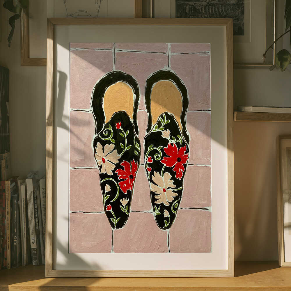 Plakat: Elegante Blomsterhjemmesko