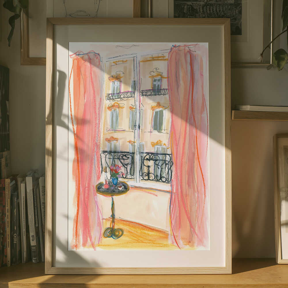 Paris Vinduesudsigt Illustrationsplakat