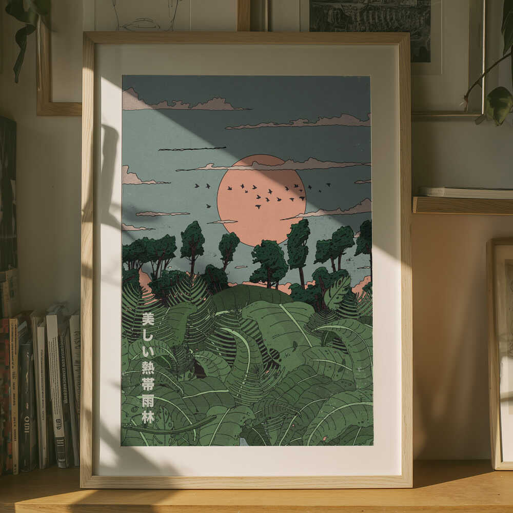 Japansk tropisk solnedgångs Poster