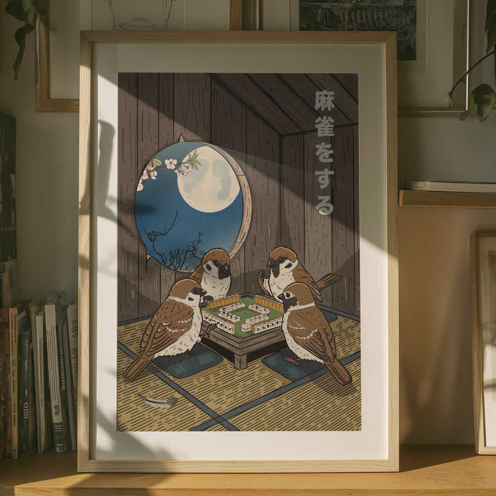 Sparrows Playing Mahjong Poster