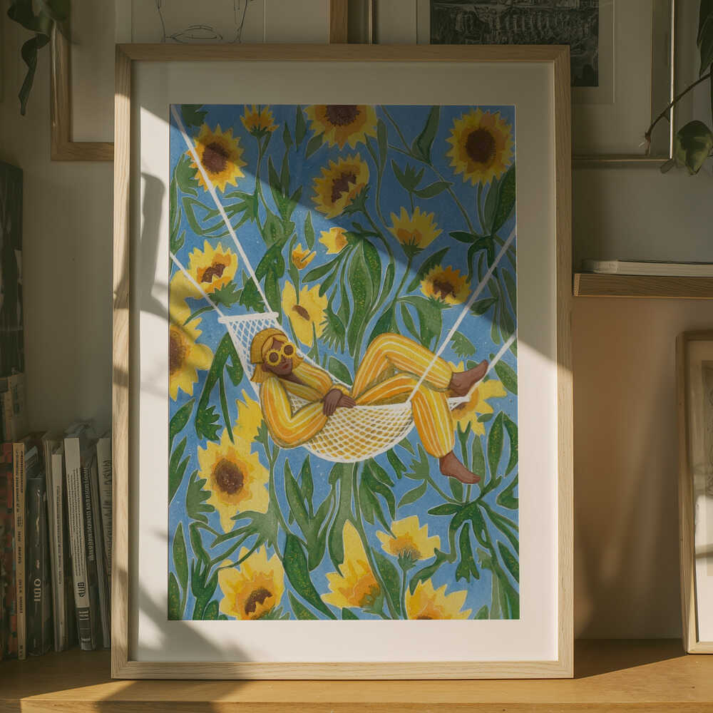 Avkopplande bland solrosor Poster