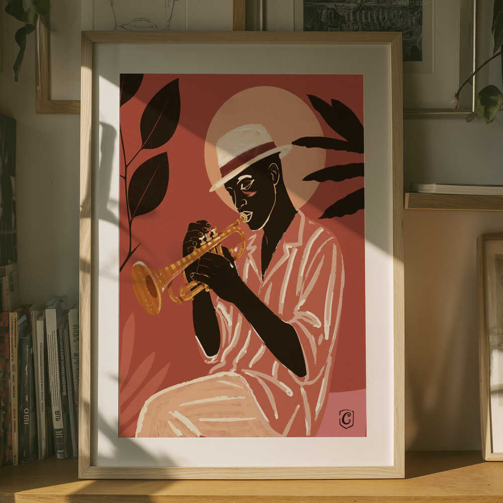 Plakat med sjælfuld jazztrompetist