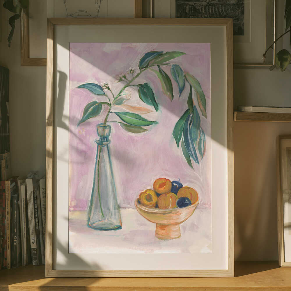 Plakat med frisk frugt og blomster