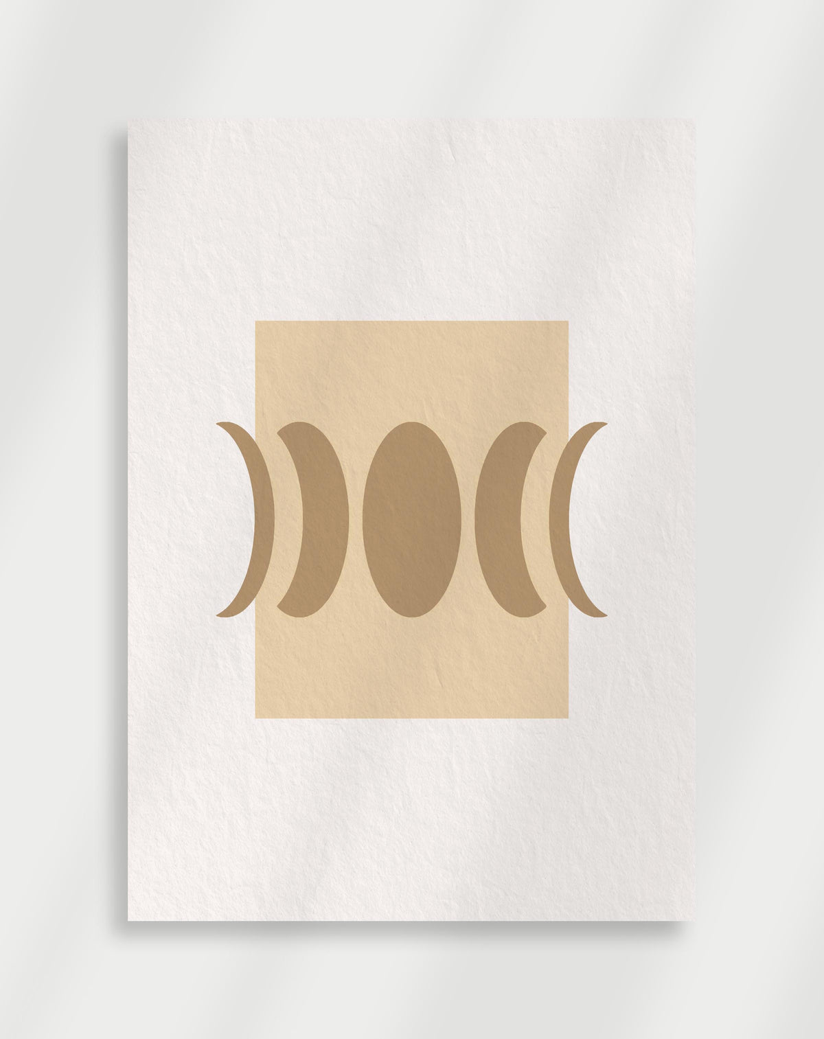 Geometric crescents oval poster with a minimalist geometric composition of beige crescent shapes and an oval on a beige background