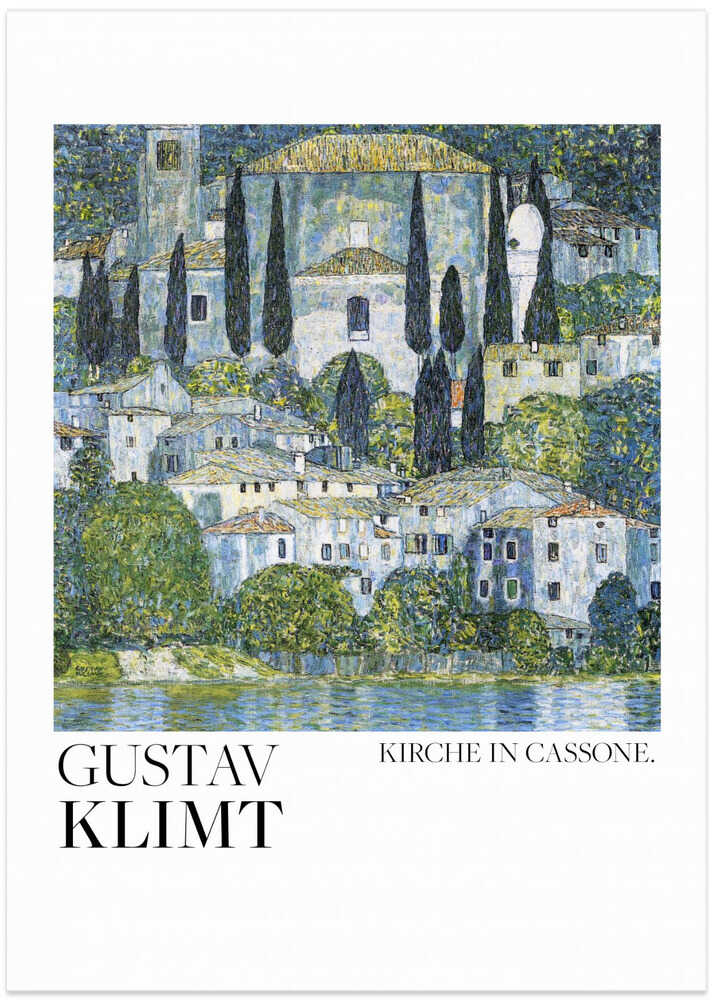 Gustav Klimt Church in Cassone poster with cypress trees by the lake, 1913