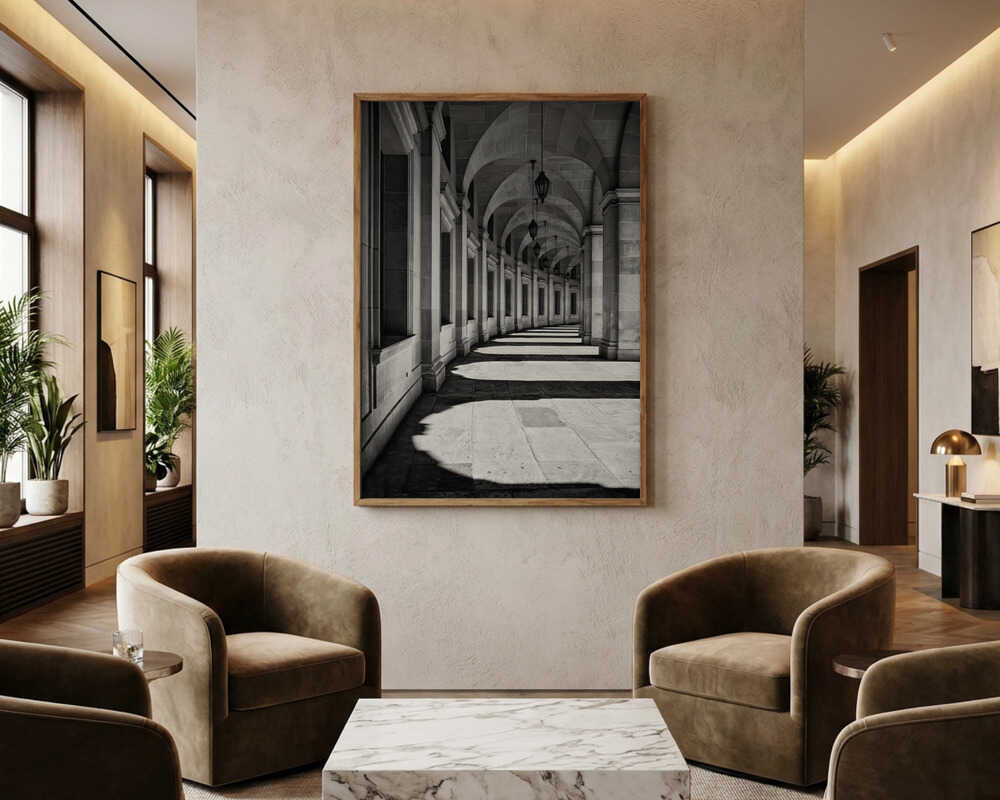Arched Hallway Shadows Poster