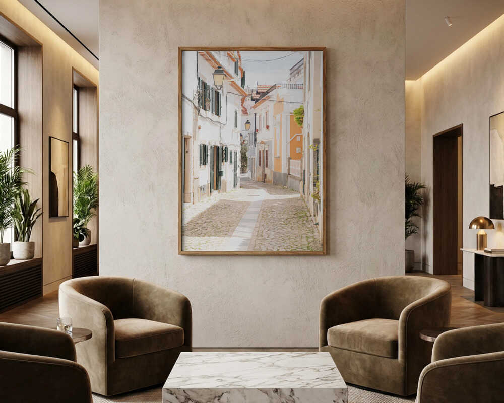 Charming European Cobblestone Street Poster
