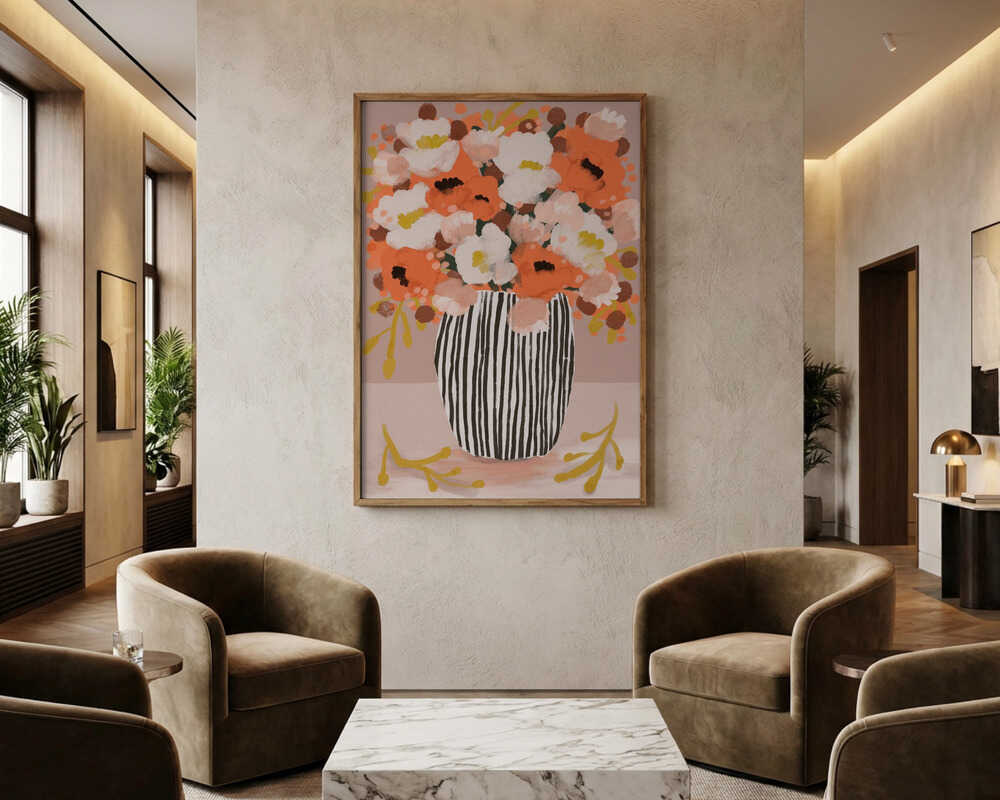 Stribet Vase Blomster Plakat