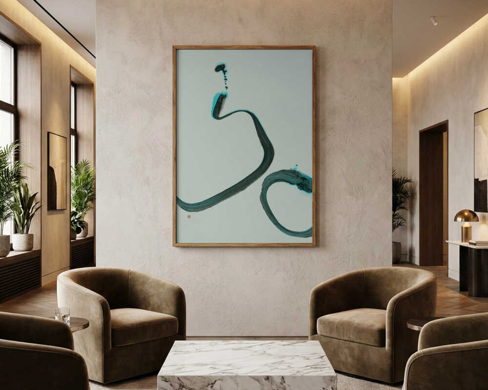 Fluid Teal Ink Strokes Poster