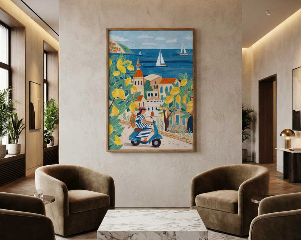 Rese kvinna på Amalfikusten, Italien Poster