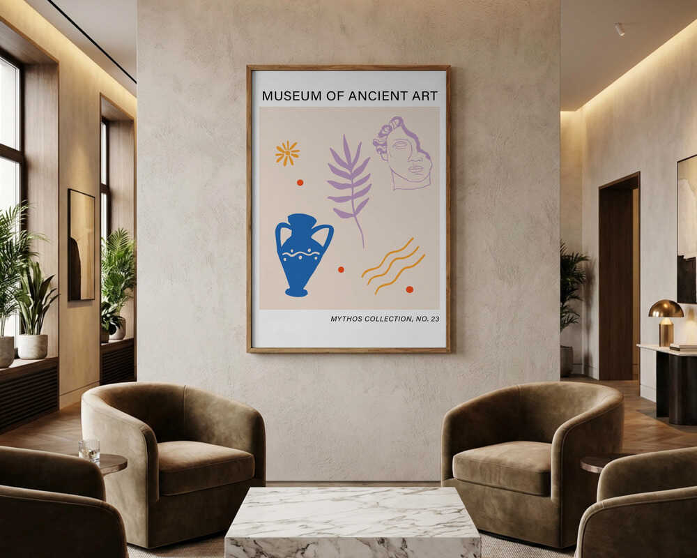 Abstrakt kunstplakat med oldgamle myter