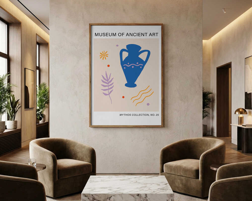 Plakat med motiv af antik blå amfora