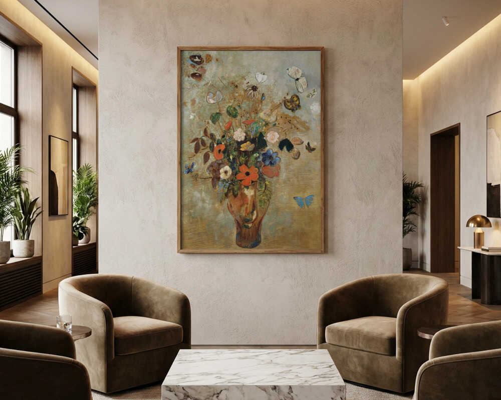 Stilleben med blomsterplakat
