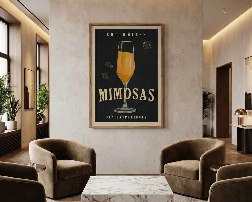 Bottenlösa Mimosa Art Déco Cocktailbar Konst Poster