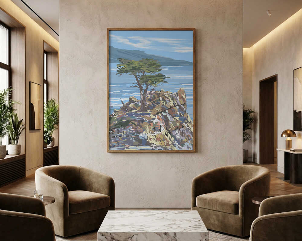 Ensam Cypress med Havsutsikt Poster