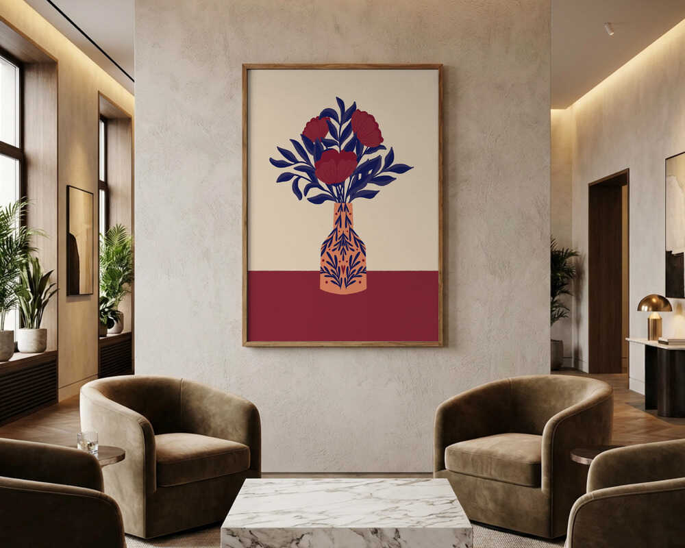 Vinröda vallmoblommor i en vas Poster