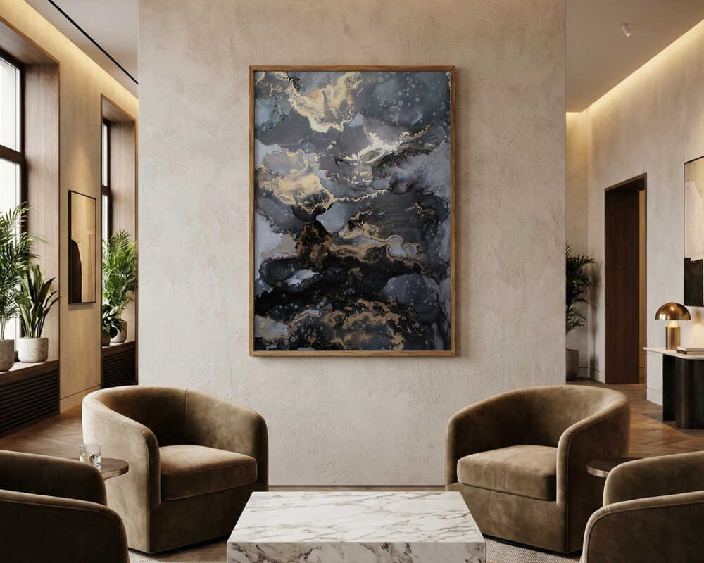 flytande abstrakt bläck i guld Poster 