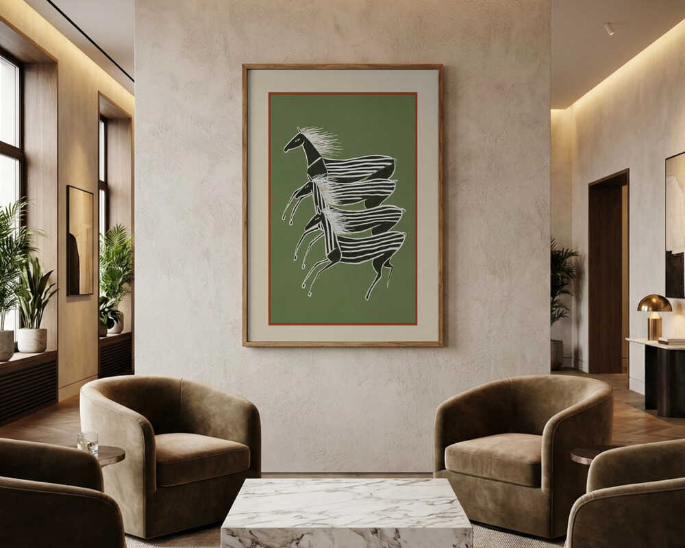 Löpande zebror, grön Poster