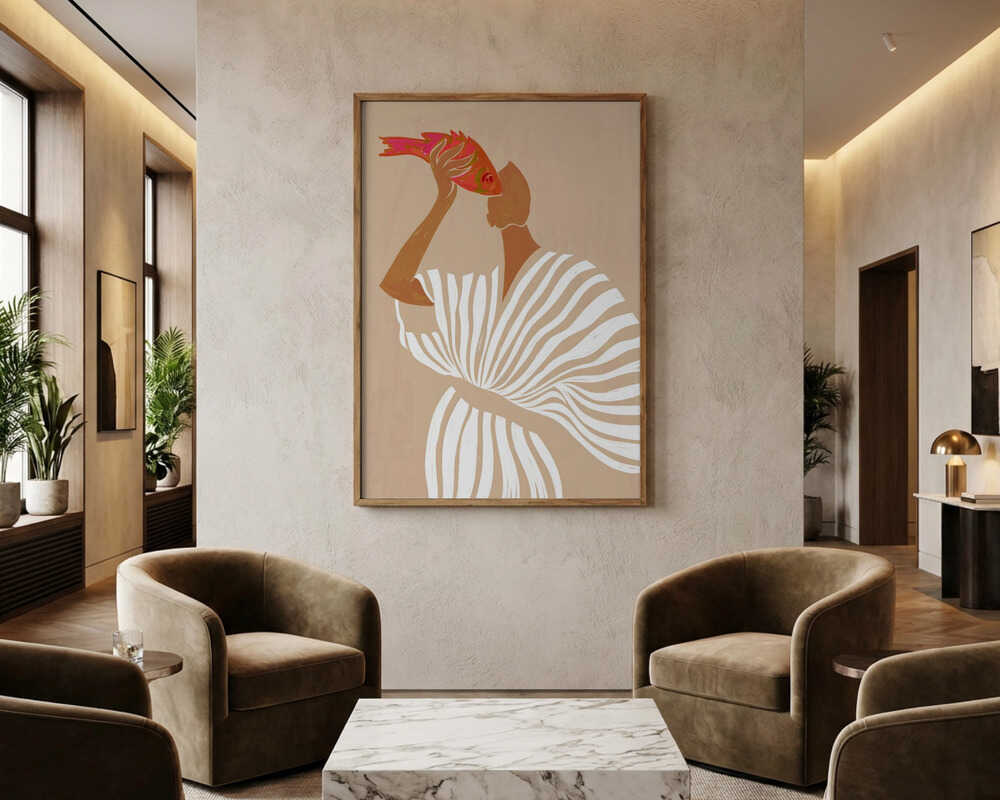 Woman Admires Fish Poster