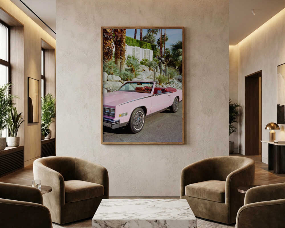 Ikonisk lyserød cabriolet plakat