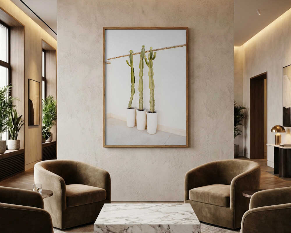 Kaktusar på vit Poster