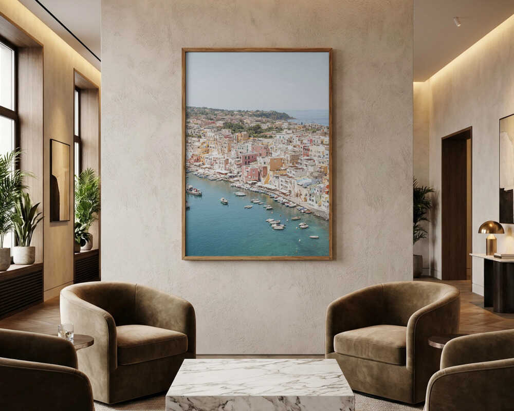 Livlig italiensk kuststad Poster