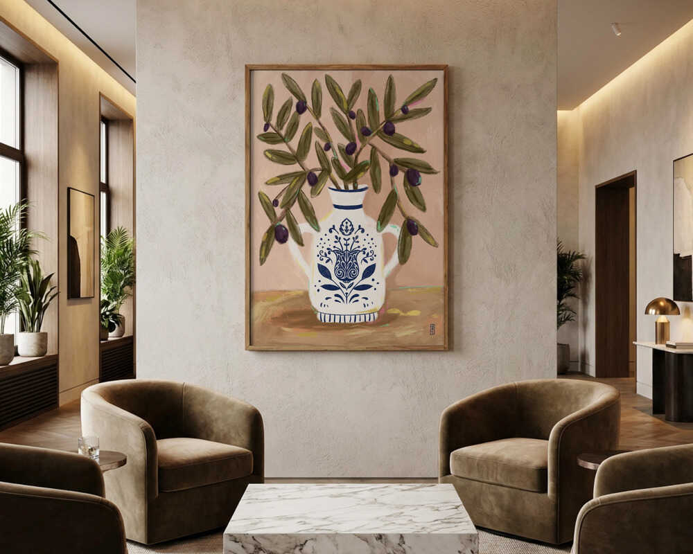 Olive Branches In a Pot Painting Poster