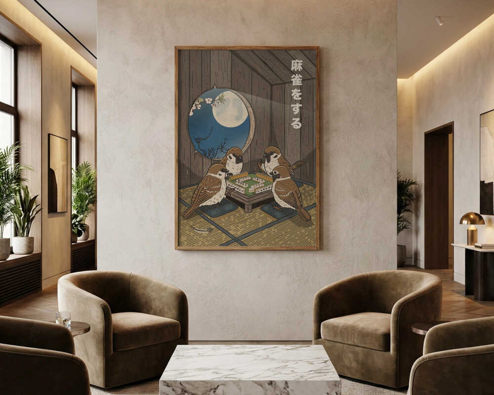 Sparrows Playing Mahjong Poster