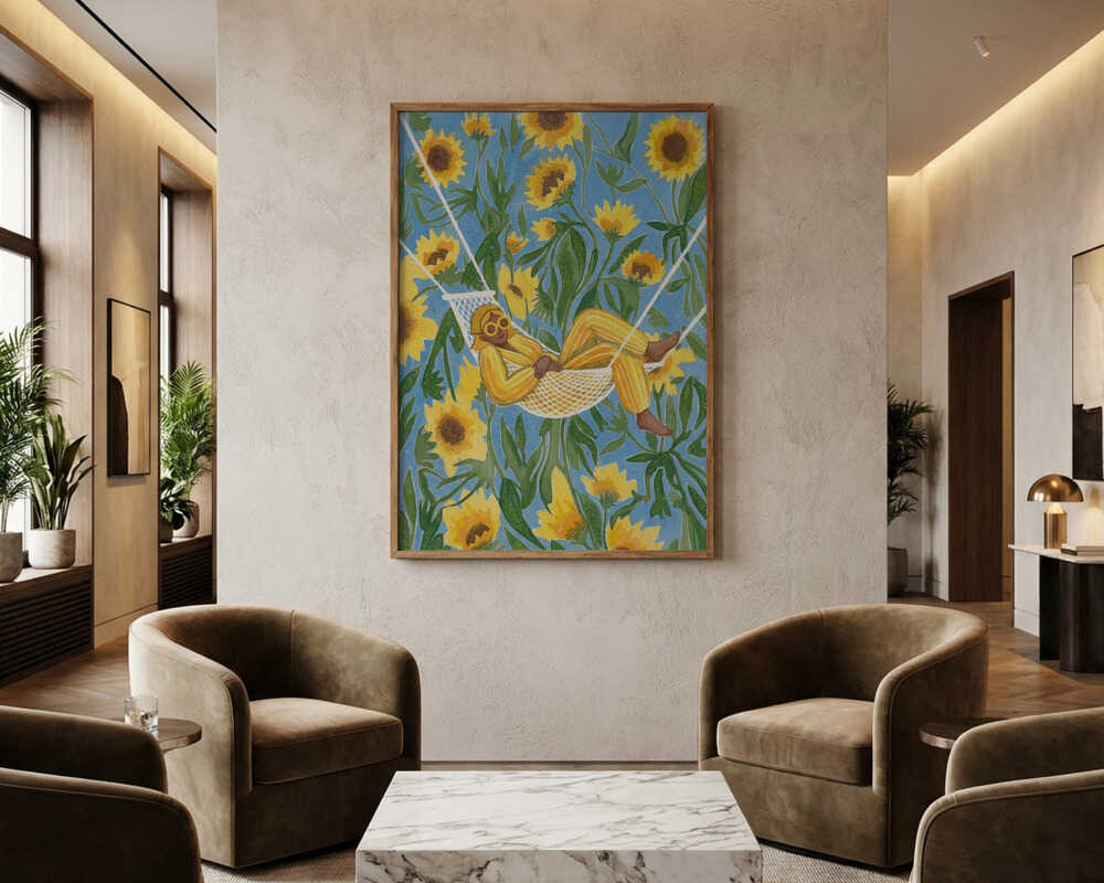 Avkopplande bland solrosor Poster