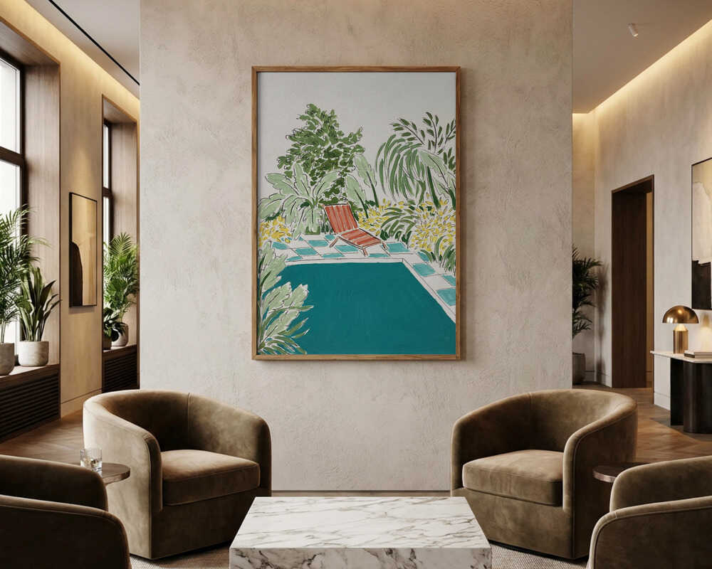 Avkopplande trädgård vid poolen Poster