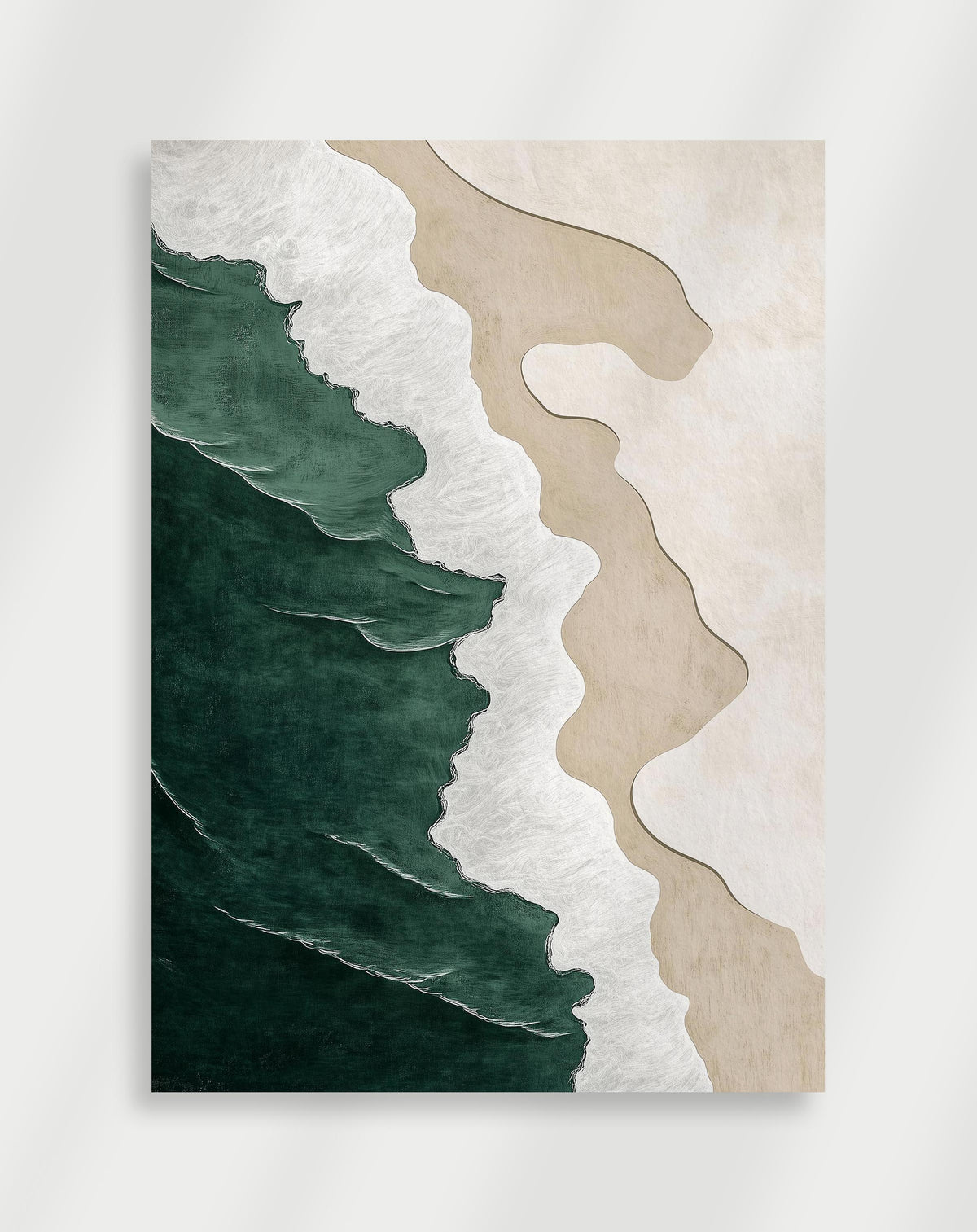 Japandi green wave poster with green, white and beige organic shapes