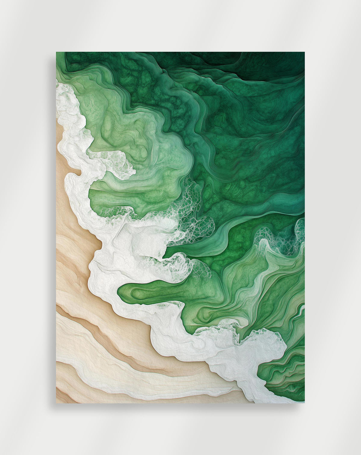Japandi green waves and sand poster with layered green, white and beige organic forms