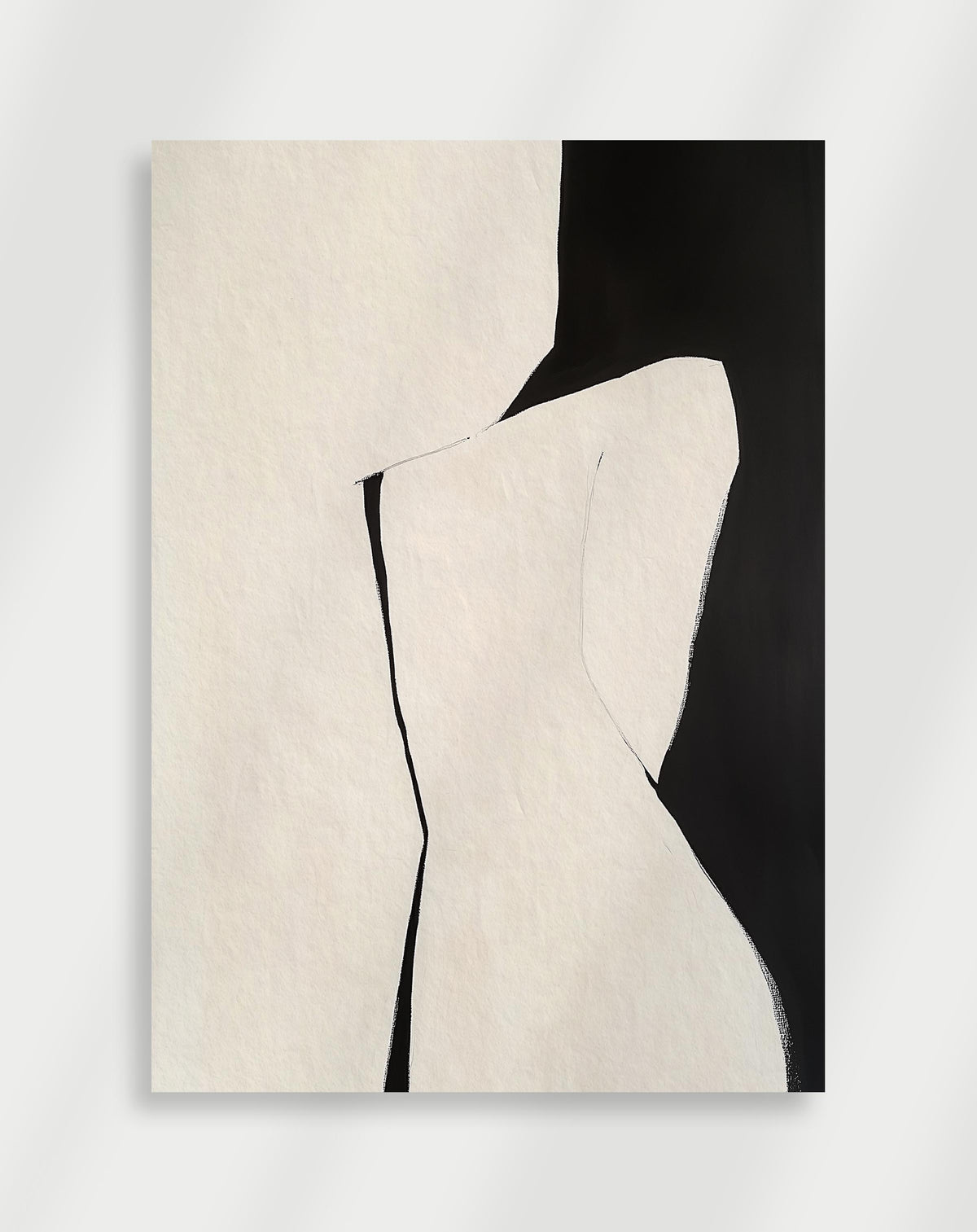 Japandi white form poster with a white curved shape against black