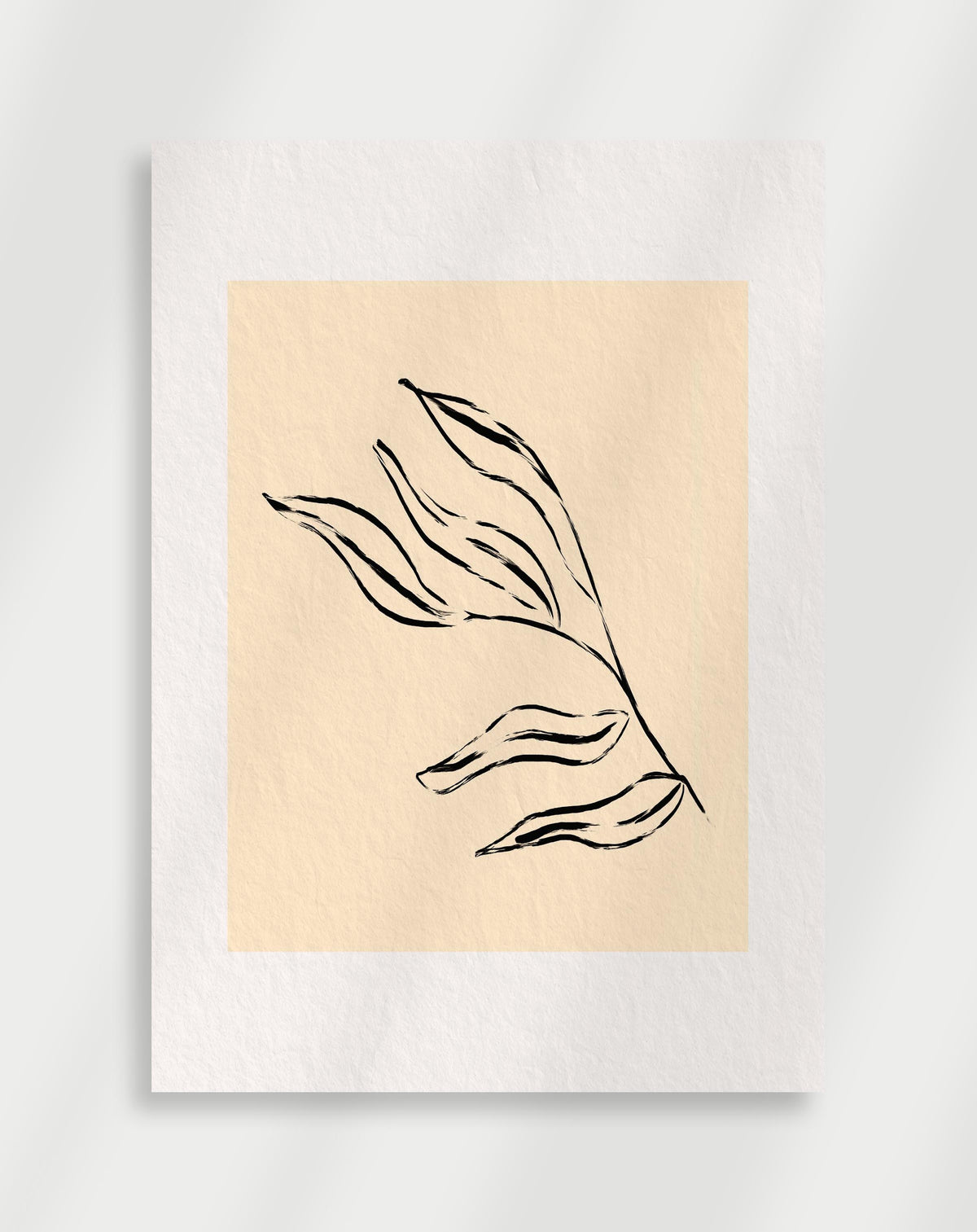 Line drawing leaf branch poster with a minimalist black line drawing of a leafy branch on a beige background