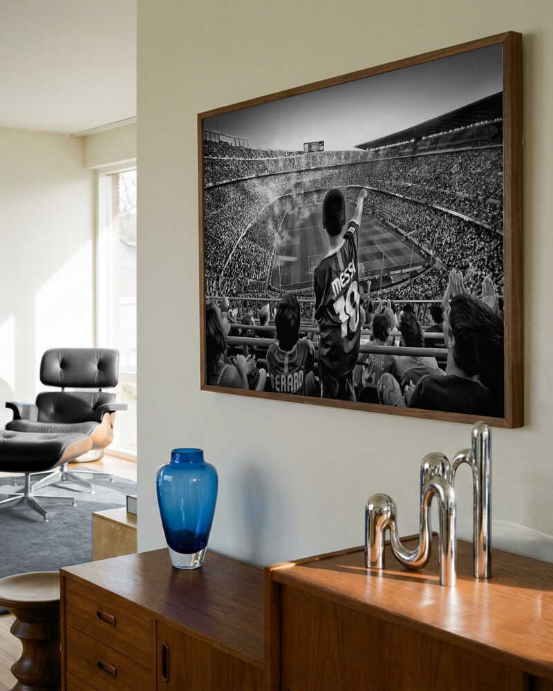 Young Fan Points Stadium Poster