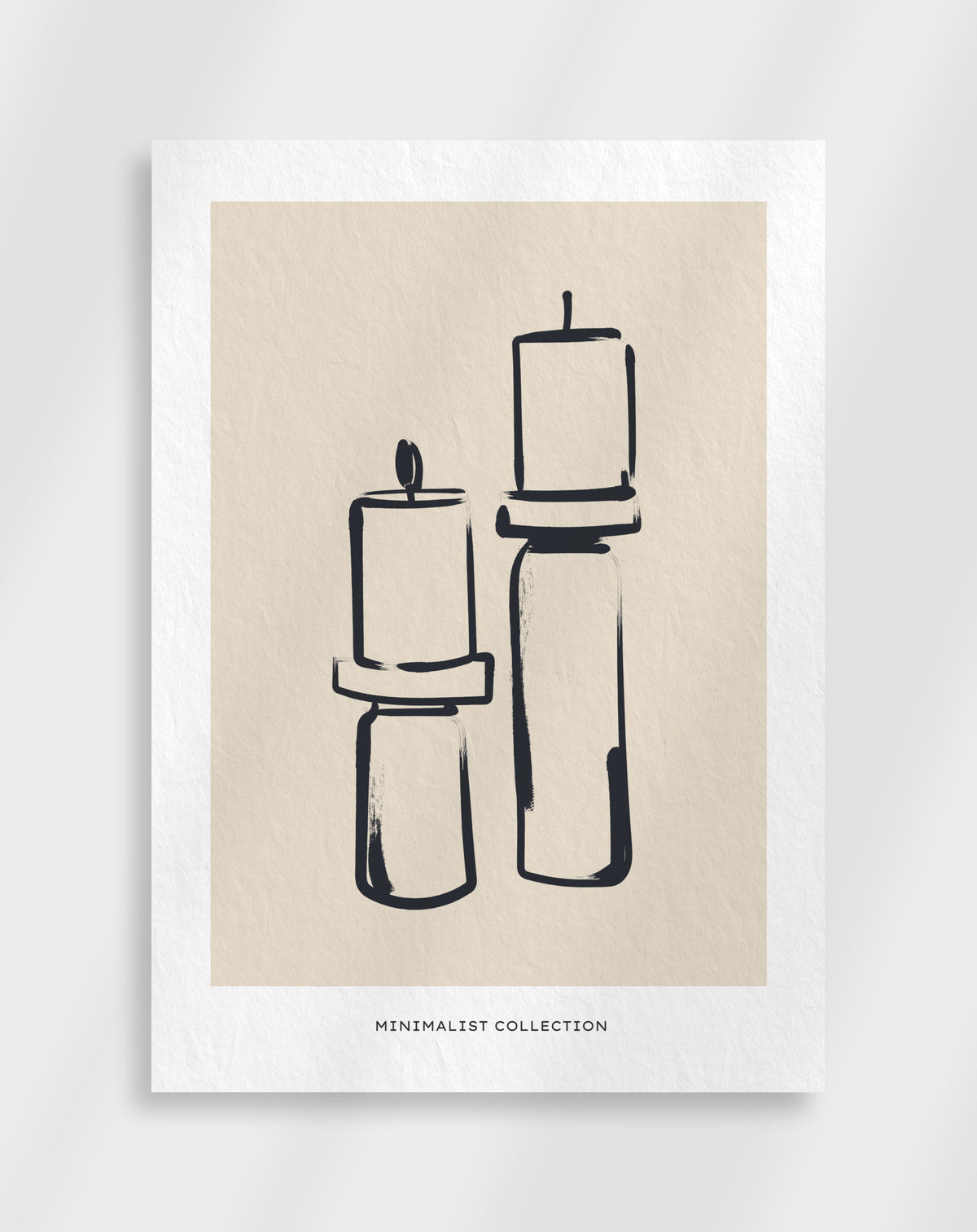 Minimalist candles poster with a black line drawing of two candles labeled Minimalist Collection