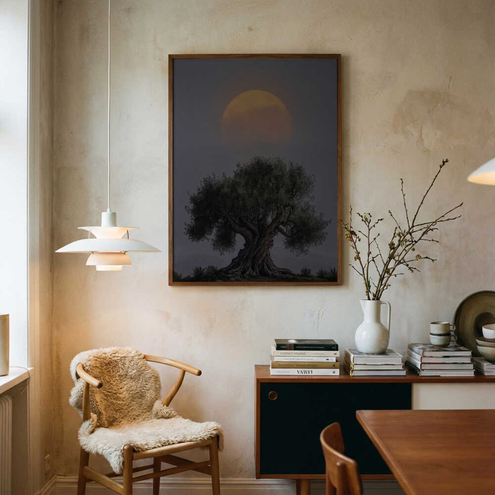 Måne med gammalt olivträd Poster