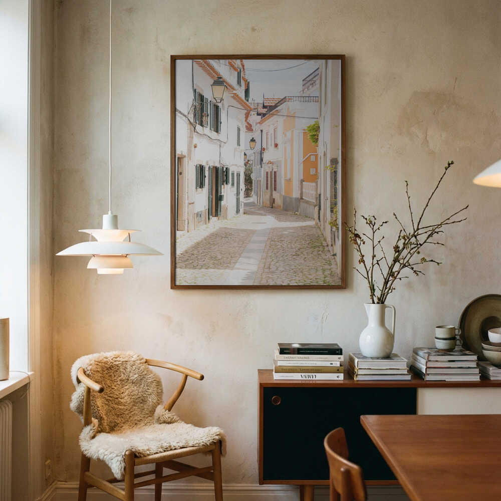 Charming European Cobblestone Street Poster