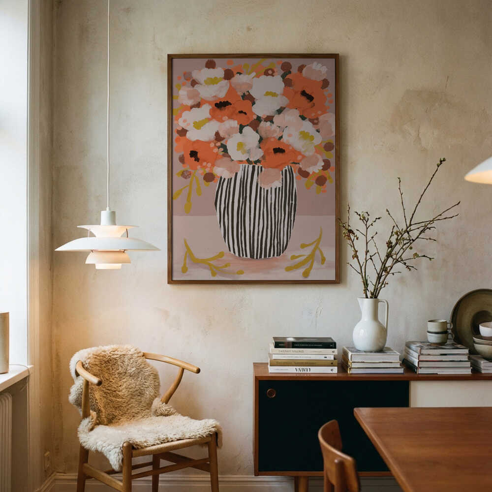 Randig vas med blommor Poster