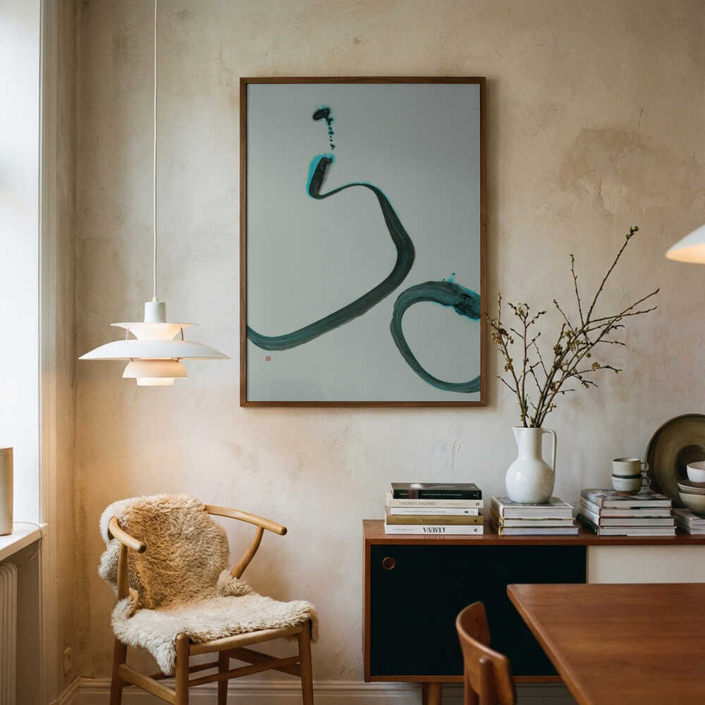 Fluid Teal Ink Strokes Poster