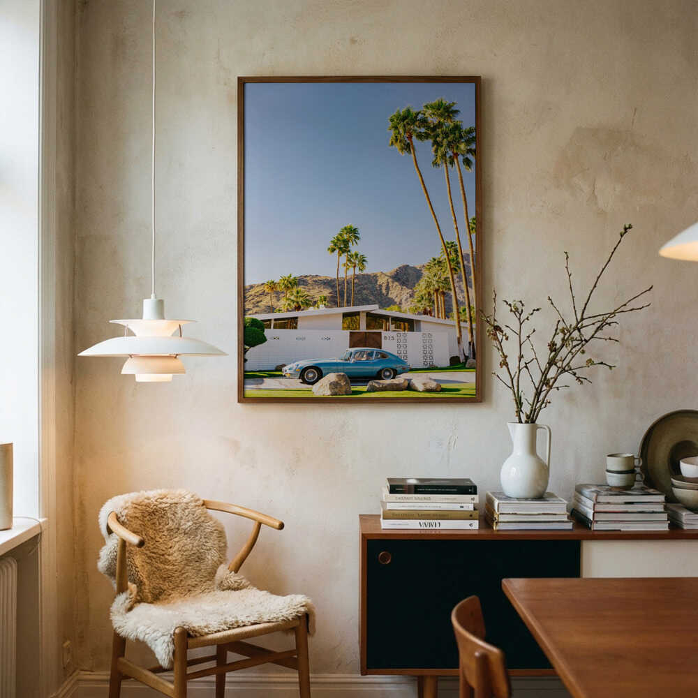 Blå bil i Mid-Century Modern-stil Poster