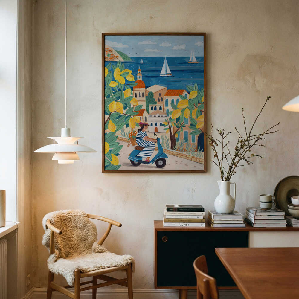 Rese kvinna på Amalfikusten, Italien Poster