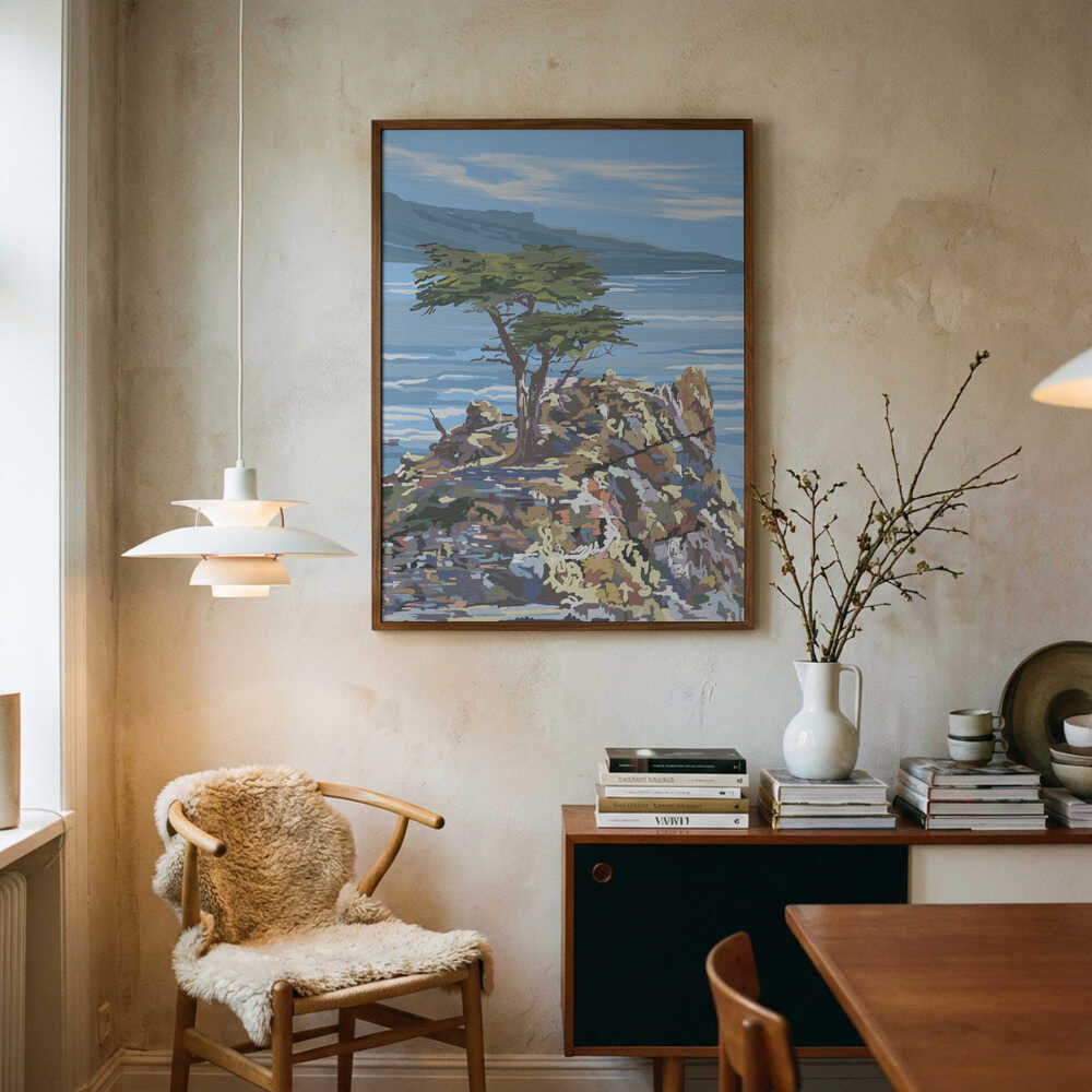 Ensam Cypress med Havsutsikt Poster
