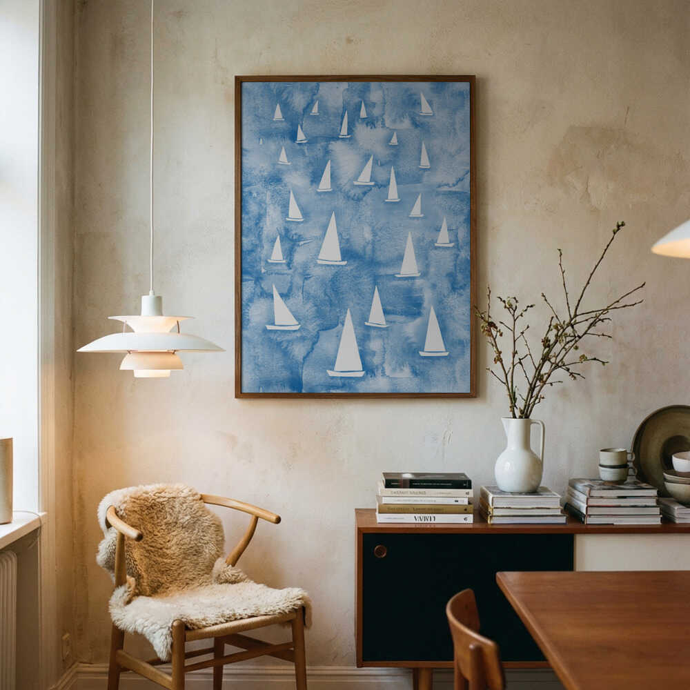 Vita segelbåtar Poster