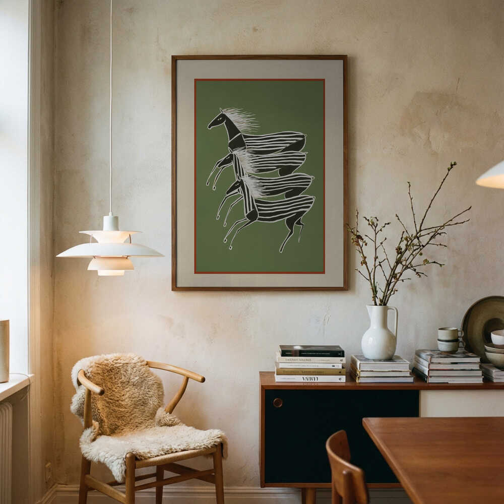 Löpande zebror, grön Poster