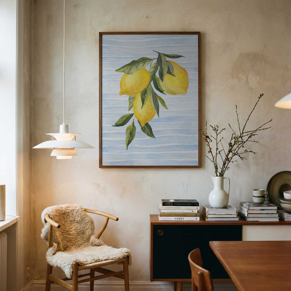 Citroner på ränder akvarell Poster
