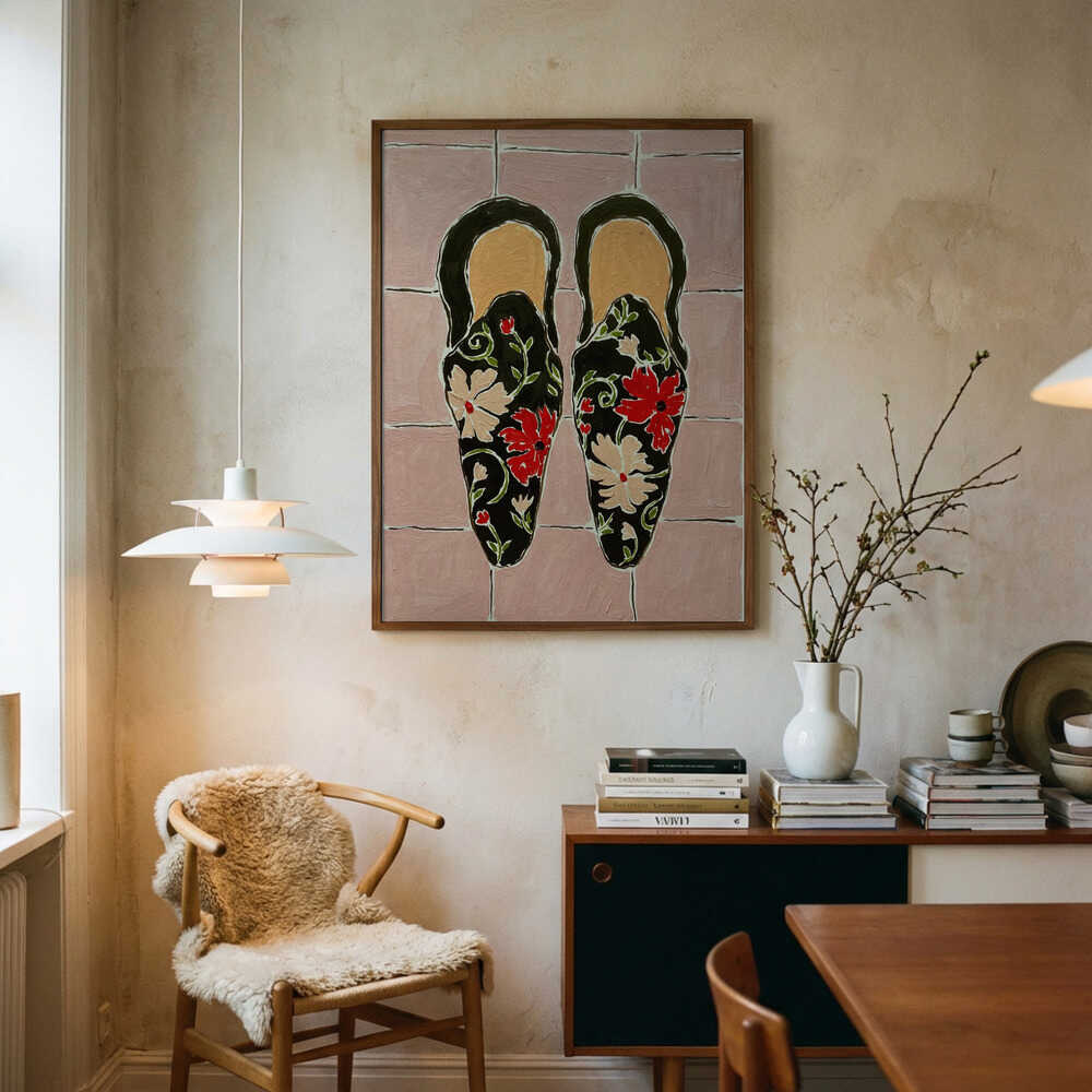Plakat: Elegante Blomsterhjemmesko