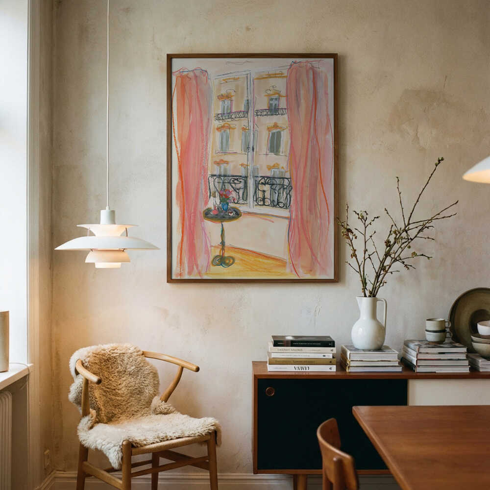 Paris Vinduesudsigt Illustrationsplakat
