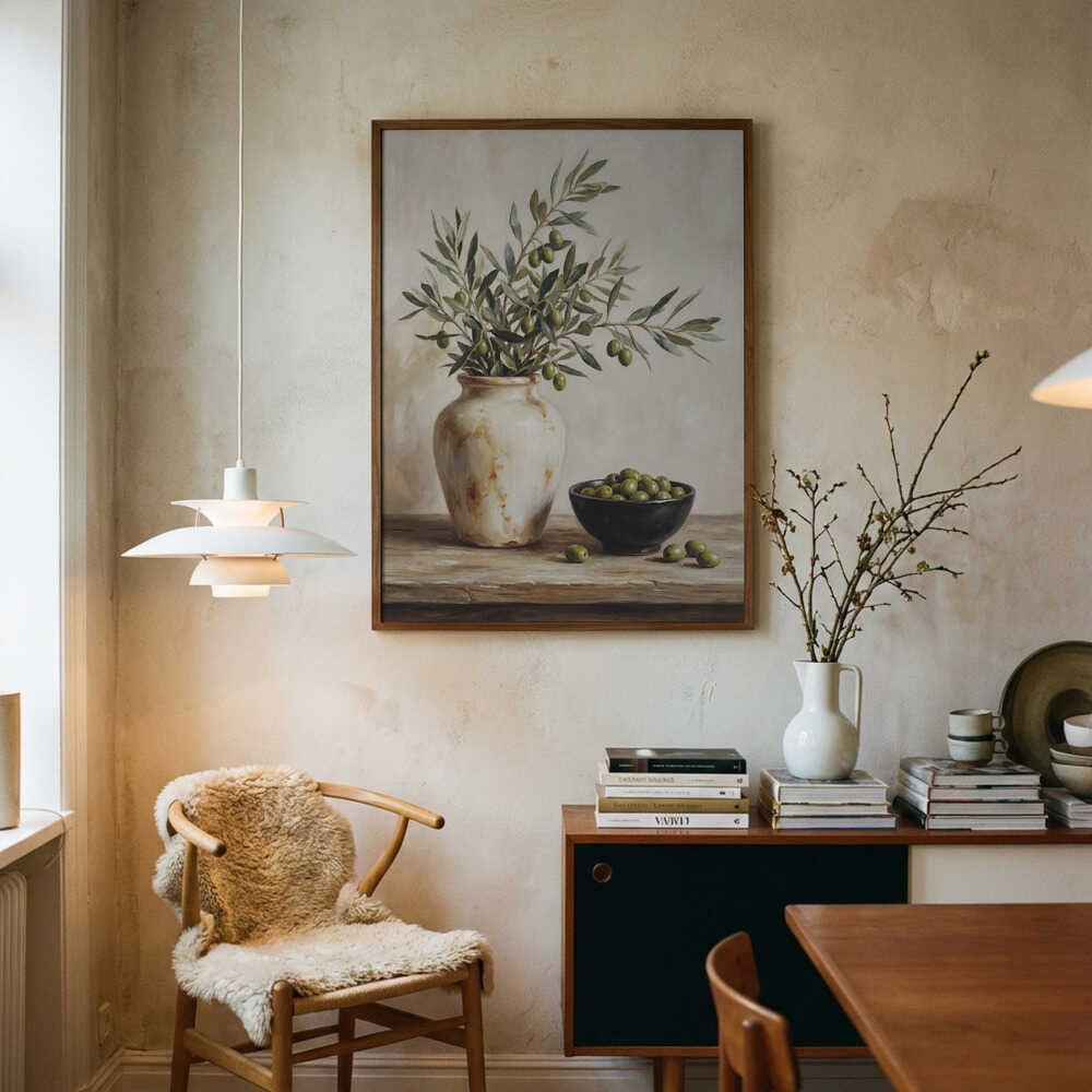 En keramisk skål med oliver-poster