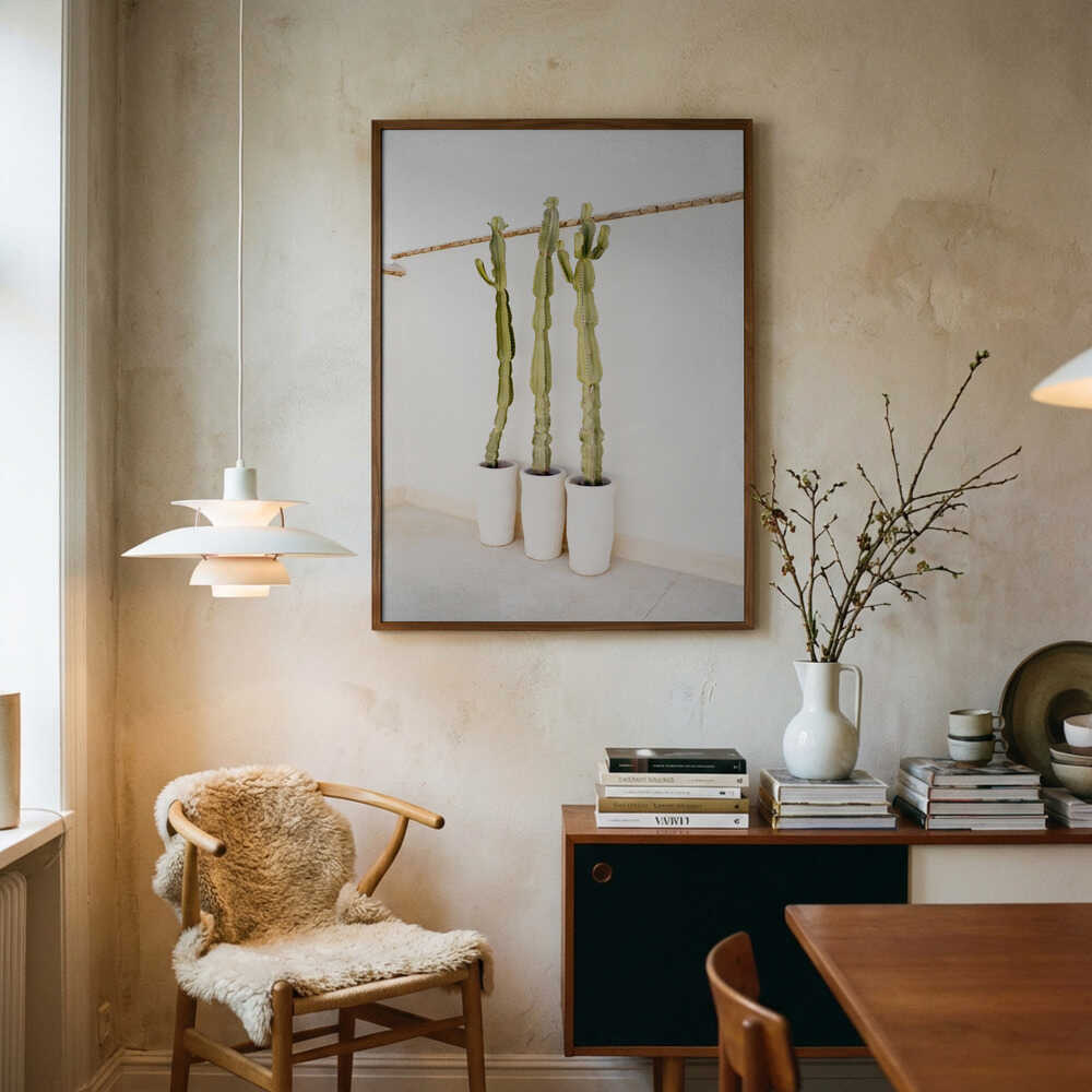 Kaktusar på vit Poster